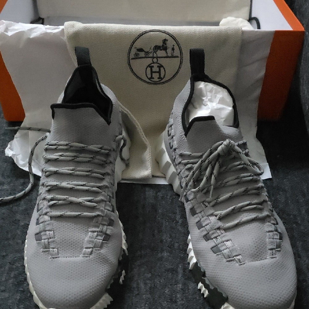 Hermes Slip On Gray Sneakers with Black Accents
